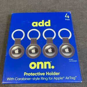 Onn. Silicone AirTag Holder 4-Pack Black (AirTag Not Included)